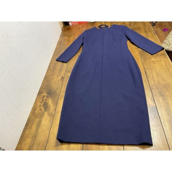 ESCADA Size 36 Deep Sea Navy Three Quarter Sleeve Sheath Lace Up Dress - Picture 4 of 14